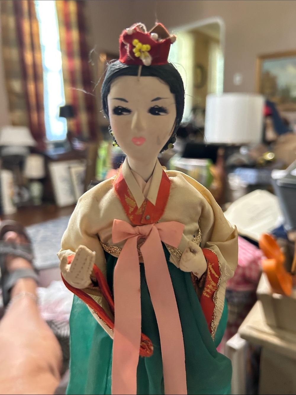 Handmade Vintage Asian Traditional Doll on stand. EUC